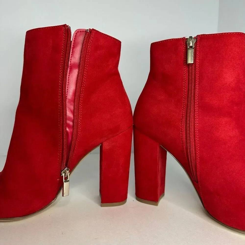 JustFab Red Block Heel Suede Boots | Women Size 8.5 - Picture 7 of 15
